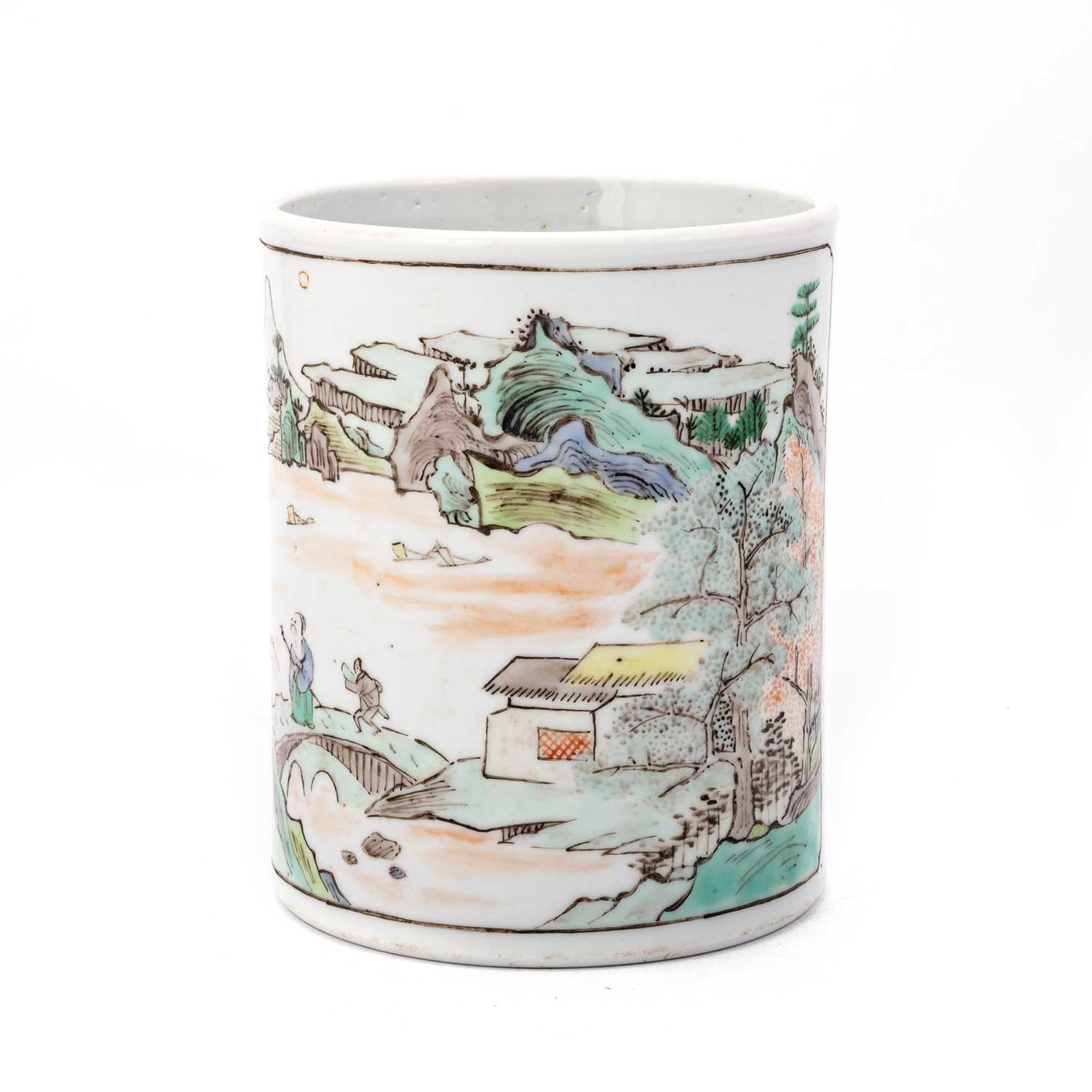 Lot 142 - A CHINESE FAMILLE VERTE BRUSH POT