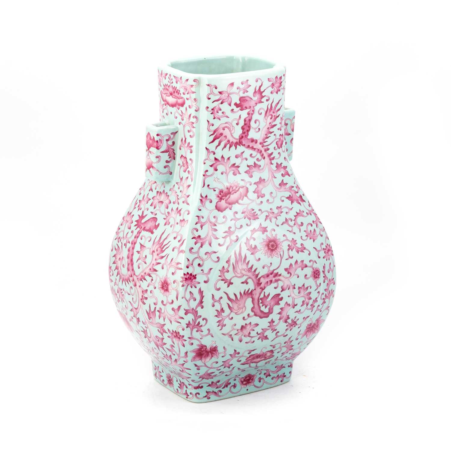 Lot 174 - A CHINESE PUCE-DECORATED TURQUOISE GROUND VASE