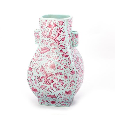 Lot 174 - A CHINESE PUCE-DECORATED TURQUOISE GROUND VASE