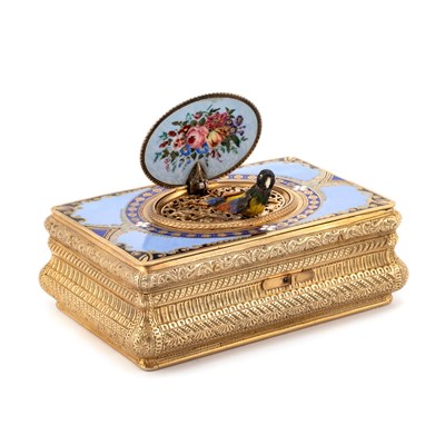 Lot 551 - A SILVER-GILT AND ENAMEL FUSEE SINGING BIRD BOX BY CHARLES BRUGUIER, GENEVA, MID 19TH CENTURY