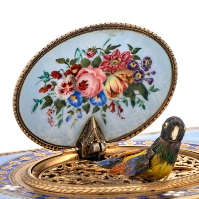 Lot 551 - A SILVER-GILT AND ENAMEL FUSEE SINGING BIRD BOX BY CHARLES BRUGUIER, GENEVA, MID 19TH CENTURY