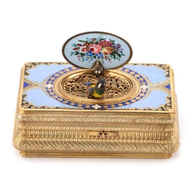 Lot 551 - A SILVER-GILT AND ENAMEL FUSEE SINGING BIRD BOX BY CHARLES BRUGUIER, GENEVA, MID 19TH CENTURY