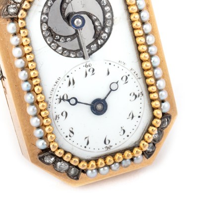 Lot 580 - A VERY RARE PEARL AND DIAMOND QUARTER-REPEATING RING WATCH, SIGNED GE. ACHARD ET FILS, CIRCA 1800