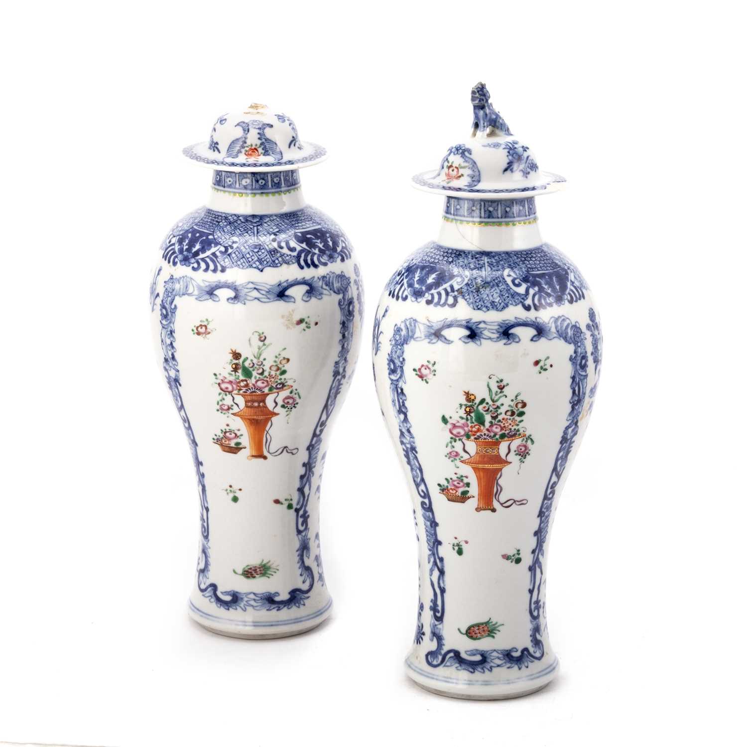 Lot 135 - A PAIR OF 18TH CENTURY CHINESE VASES AND COVERS, QIANLONG PERIOD