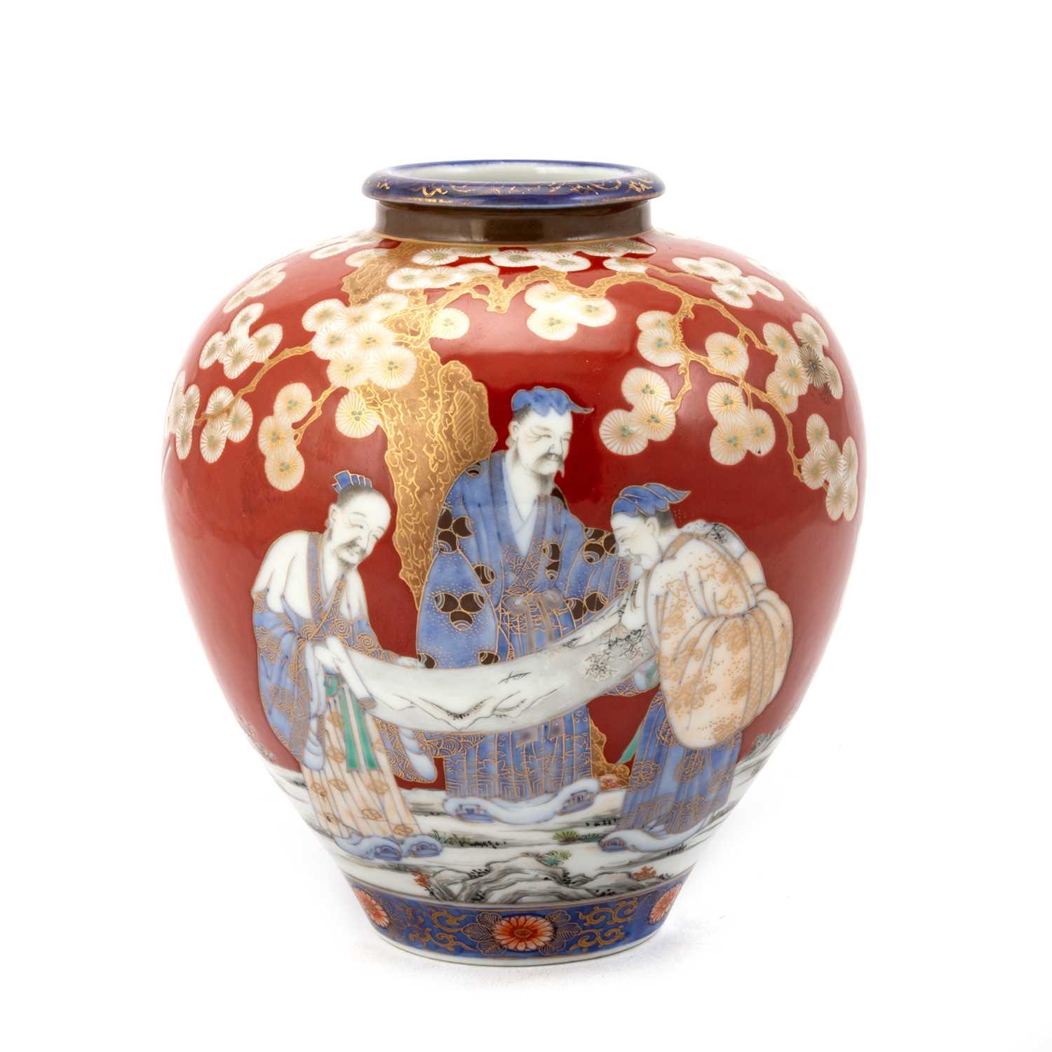 Lot 155 - A FUKAGAWA RED-GROUND VASE, JAPANESE, EARLY 20TH CENTURY