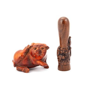 Lot 194 - TWO JAPANESE FRUITWOOD NETSUKES