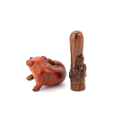 Lot 194 - TWO JAPANESE FRUITWOOD NETSUKES