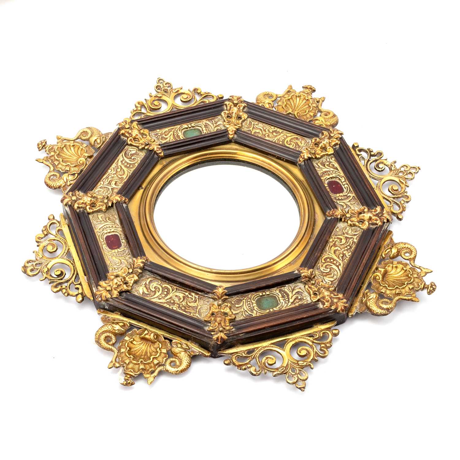 Lot 238 - AN ARTS AND CRAFTS BRASS-MOUNTED WALL MIRROR