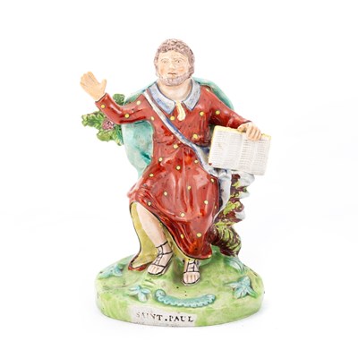 Lot 51 - A TITLED PEARLWARE FIGURE OF 'SAINT PAUL', CIRCA 1820-30