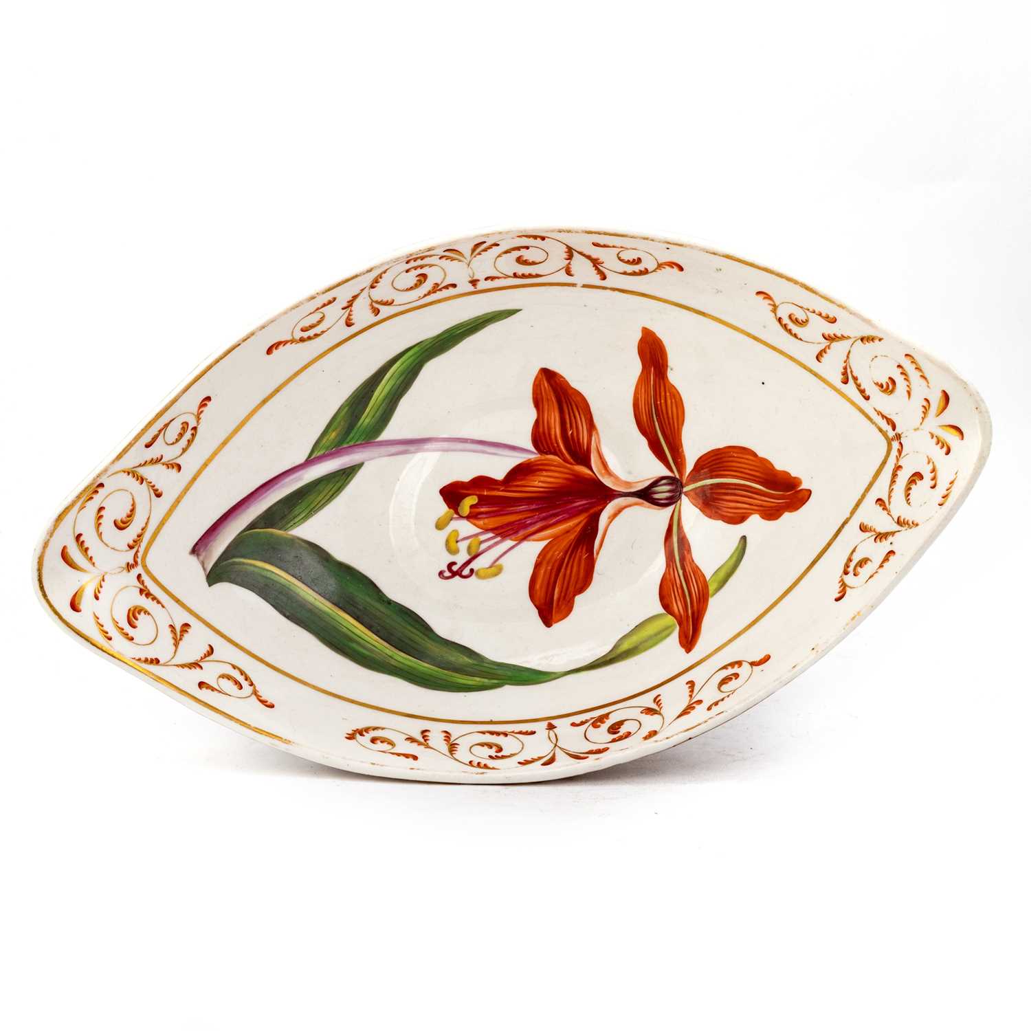 Lot 75 - AN ENGLISH BOTANICAL PEDESTAL BOWL, PAINTED IN THE MANNER OF WILLIAM 'QUAKER' PEGG
