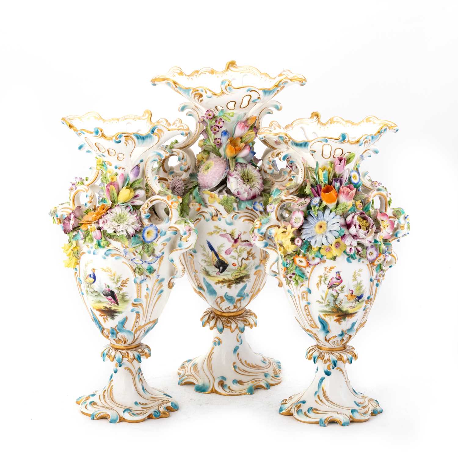 Lot 45 - A MINTON PORCELAIN GARNITURE, CIRCA 1830