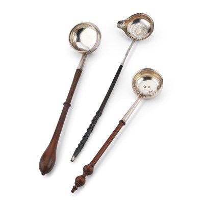 Lot 236 - THREE 18TH CENTURY SILVER TODDY LADLES