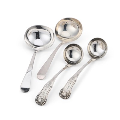 Lot 531 - TWO PAIRS OF EARLY 19TH CENTURY SILVER SAUCE LADLES