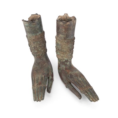 Lot 172 - A PAIR OF THAI BRONZE BUDDHA HANDS