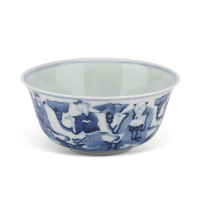 Lot 80 - A CHINESE BLUE AND WHITE 'EIGHT IMMORTALS' BOWL