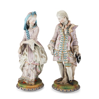 Lot 64 - A LARGE PAIR OF CONTINENTAL BISQUE PORCELAIN FIGURES, CIRCA 1900