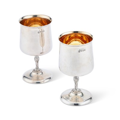 Lot 346 - A PAIR OF ELIZABETH II SILVER GOBLETS