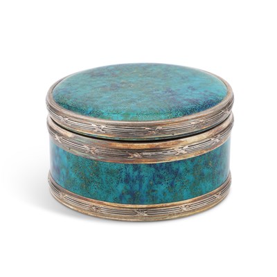 Lot 303 - MANNER OF PAUL MILET, A FRENCH SILVER-MOUNTED TURQUOISE GLAZED BOX AND COVER