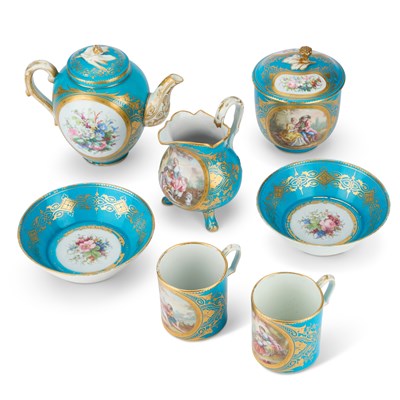 Lot 32 - A SÈVRES STYLE TÊTE-À-TÊTE SERVICE, 19TH CENTURY