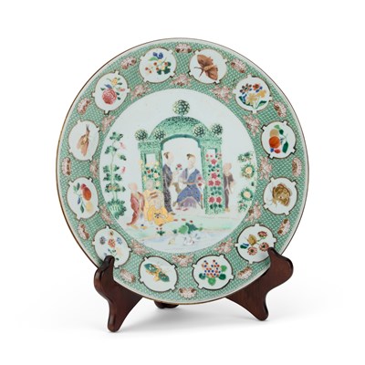 Lot 147 - A CHINESE PORCELAIN 'ARBOR'  PATTERN PLATE, QIANLONG PERIOD