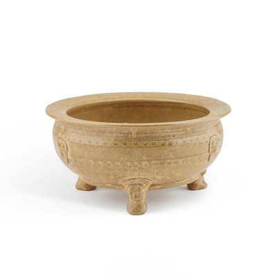 Lot 645 - A CHINESE GREENWARE TRIPOD CENSER