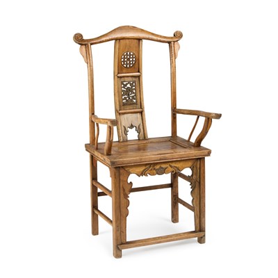 Lot 773 - A CHINESE ELM ARMCHAIR