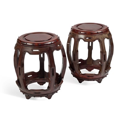 Lot 756 - A PAIR OF CHINESE HARDWOOD BARREL-FORM SEATS