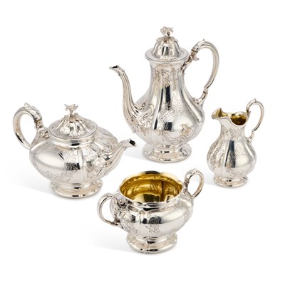 Lot 383 - A VICTORIAN SILVER FOUR-PIECE TEA SERVICE