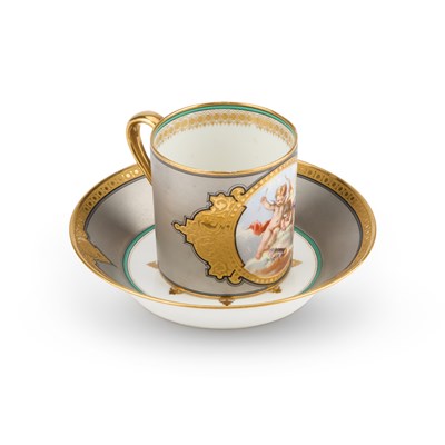 Lot 36 - A SÈVRES STYLE CUP AND SAUCER, LATE 19TH CENTURY