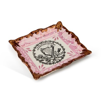 Lot 67 - A RARE SUNDERLAND LUSTRE 'IRISH HARP' PLAQUE BY DIXON, PHILLIPS & CO