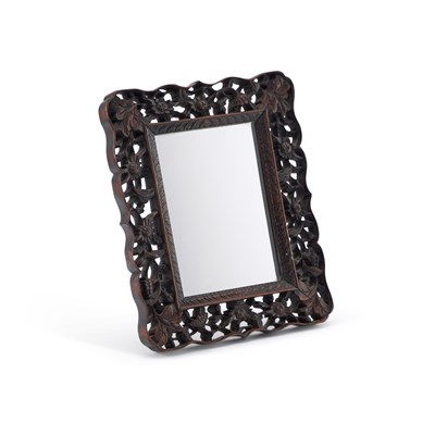 Lot 129 - A CHINESE CARVED HARDWOOD TABLE MIRROR, CIRCA 1900