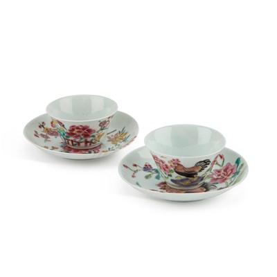 Lot 120 - TWO CHINESE FAMILLE ROSE TEA BOWLS AND SAUCERS, YONGZHENG/ QIANLONG