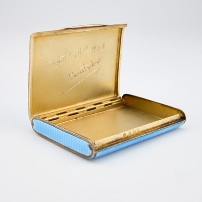 Lot 329 - AN ART DECO SILVER AND BLUE GUILLOCHÉ ENAMEL CASE