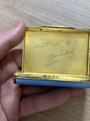 Lot 329 - AN ART DECO SILVER AND BLUE GUILLOCHÉ ENAMEL CASE