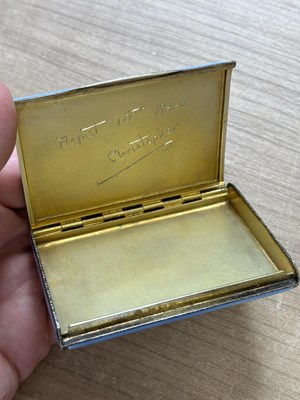 Lot 329 - AN ART DECO SILVER AND BLUE GUILLOCHÉ ENAMEL CASE