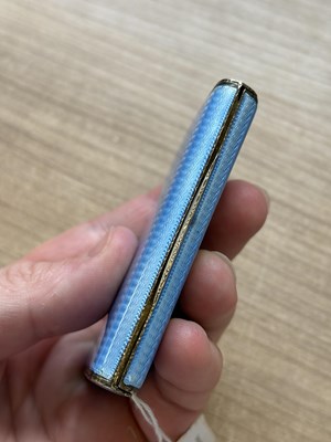 Lot 329 - AN ART DECO SILVER AND BLUE GUILLOCHÉ ENAMEL CASE