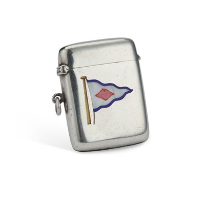 Lot 403 - A VICTORIAN SILVER AND ENAMEL VESTA CASE