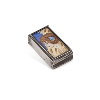 Lot 342 - AN ART NOUVEAU SILVER AND ENAMEL VESTA CASE