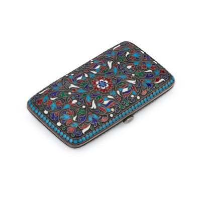 Lot 202 - A RUSSIAN SILVER AND CLOISONNÉ ENAMEL CIGARETTE CASE