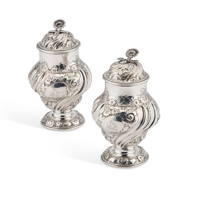 Lot 464 - A PAIR OF GEORGE II SILVER TEA CADDIES