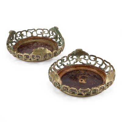 Lot 136 - A PAIR OF CHINESE BRASS STANDS, CIRCA 1900