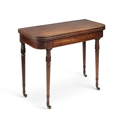 Lot 712 - A GEORGE III MAHOGANY FOLDOVER TEA TABLE