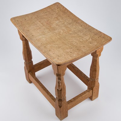 Lot 1185 - ROBERT THOMPSON OF KILBURN: A MOUSEMAN OAK STOOL