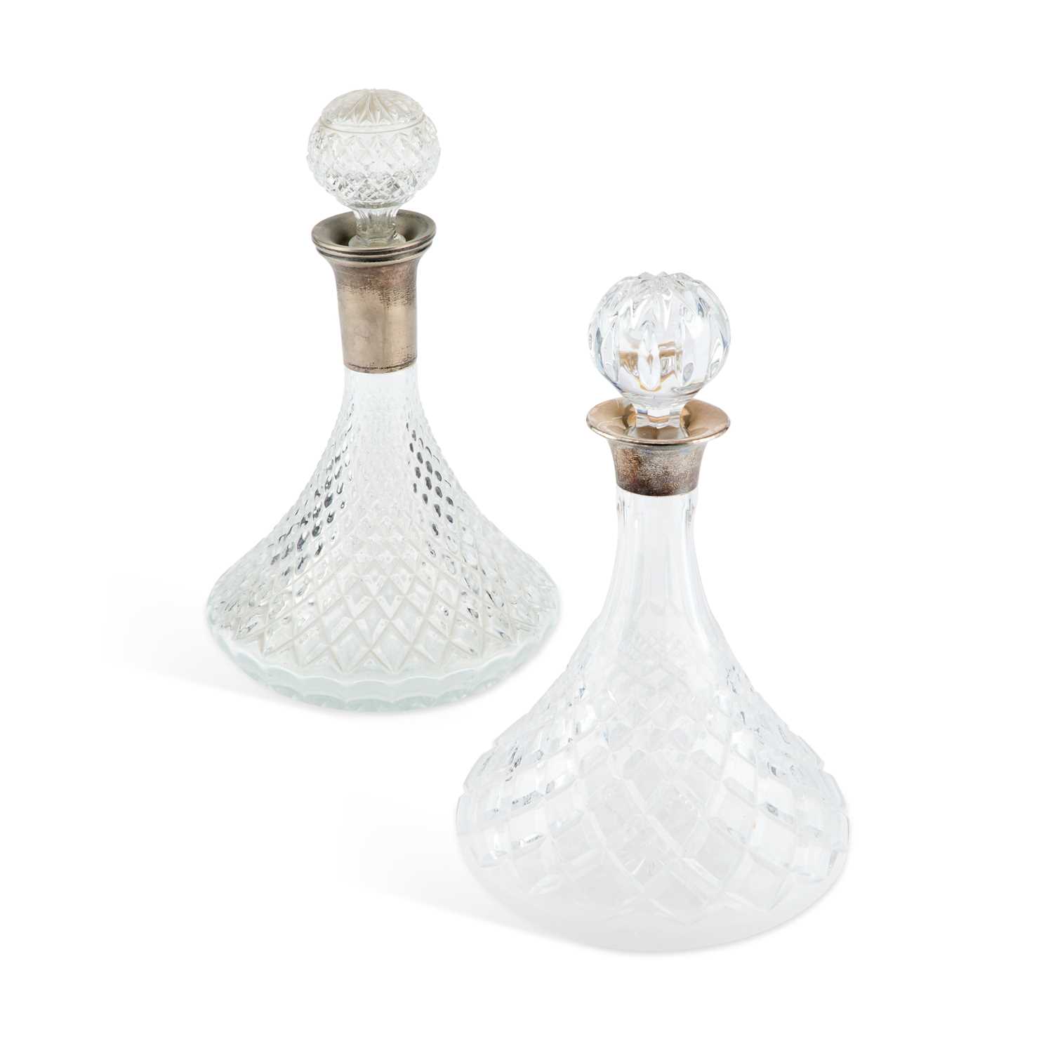 Lot 35 - TWO SILVER-PLATE MOUNTED SHIPS DECANTERS