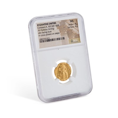 Lot 17 - CONSTANS II, BYZANTINE EMPIRE ( 641-668 A.D.), A GOLD SOLIDUS