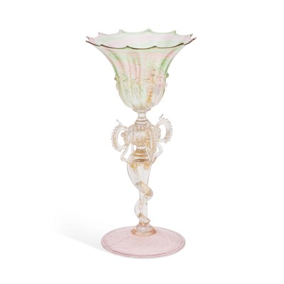 Lot 47 - A RARE VENETIAN 'SERPENT STEM' GOBLET, CIRCA 1775