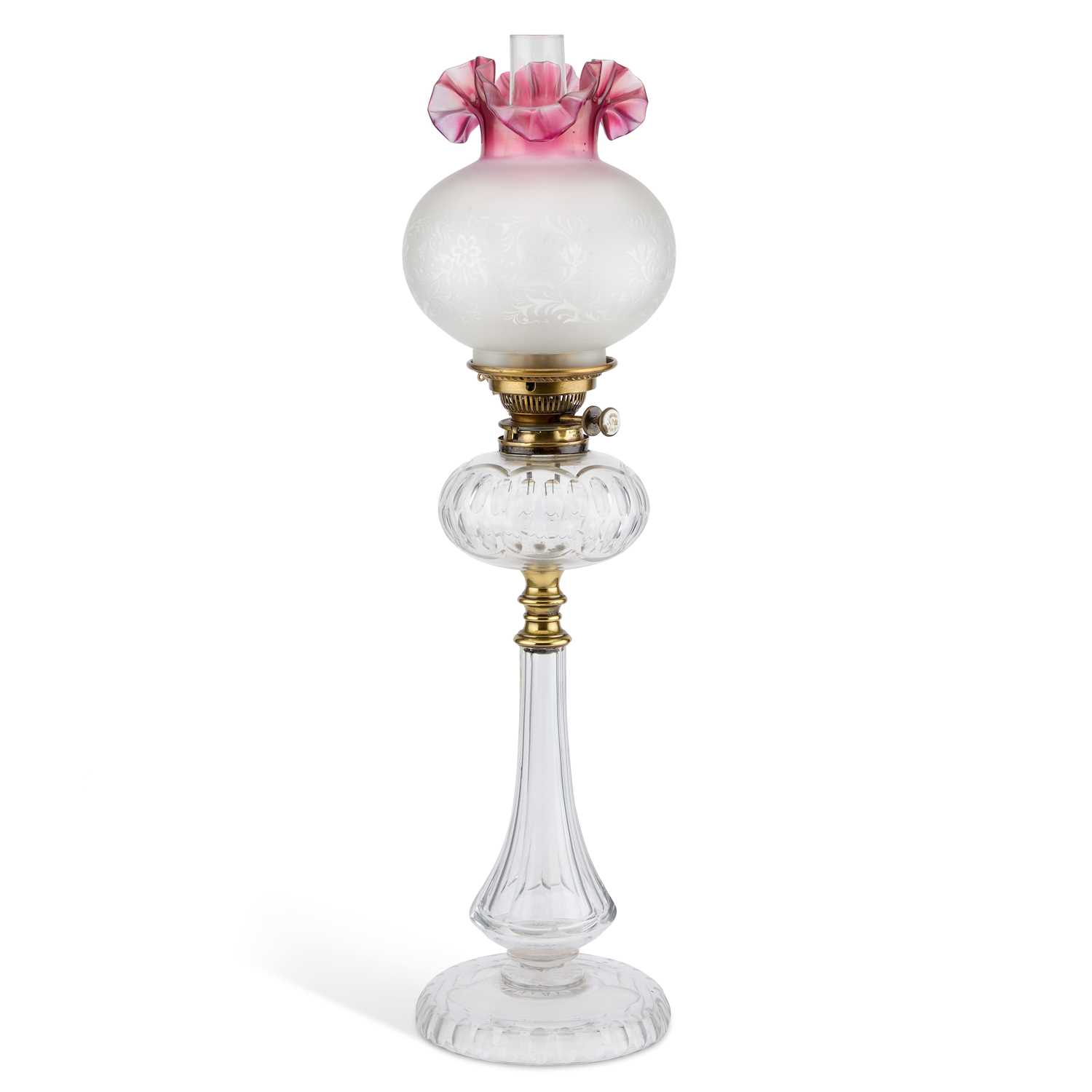 Lot 53 - A LARGE VICTORIAN CUT-GLASS OIL LAMP