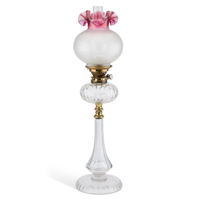 Lot 53 - A LARGE VICTORIAN CUT-GLASS OIL LAMP