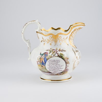 Lot 95 - AN ENGLISH PORCELAIN 'FARMERS ARMS' JUG, PROBABLY COALPORT, DATED 1839