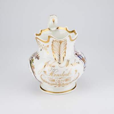 Lot 95 - AN ENGLISH PORCELAIN 'FARMERS ARMS' JUG, PROBABLY COALPORT, DATED 1839